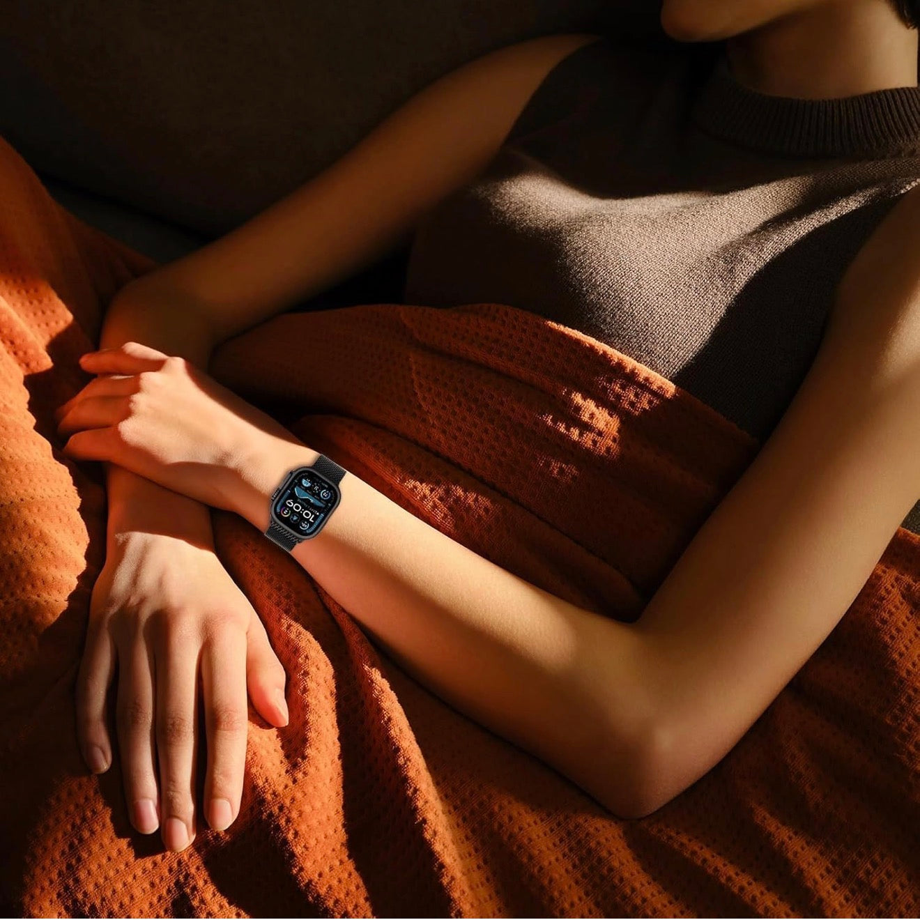 Apple Milanese Titan Milano Armband + Elastischer Titan Ring Unisex Set