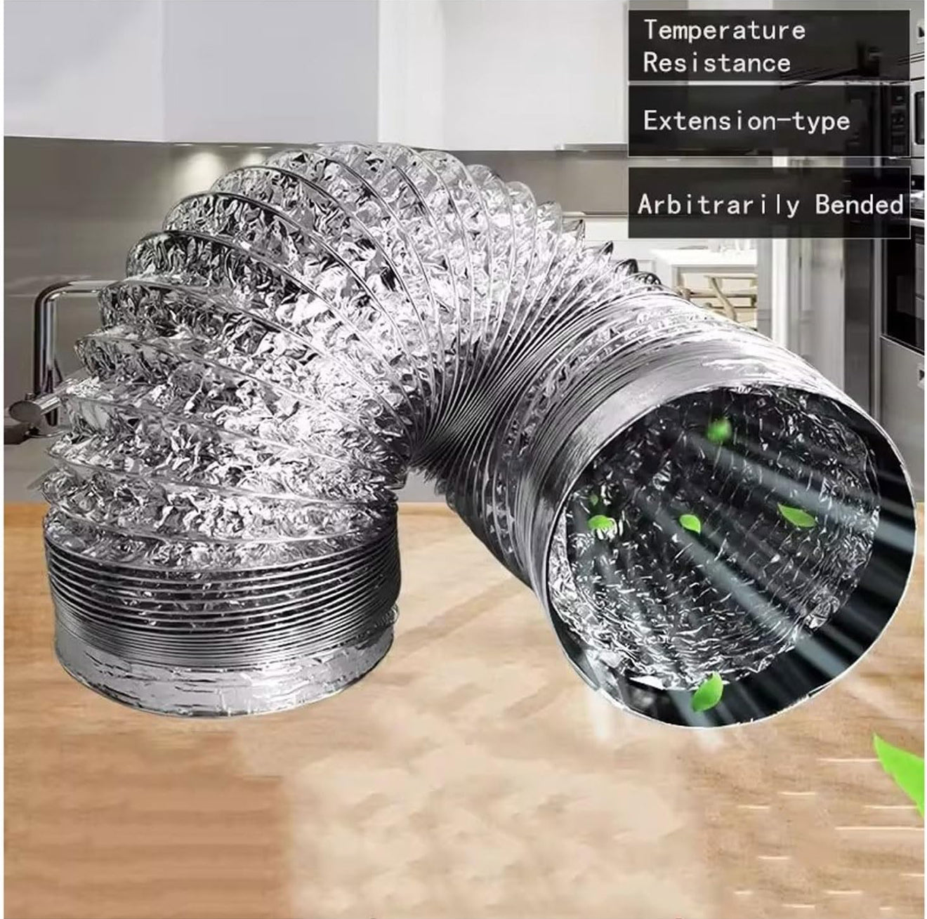 Aluminium Lüftungsschlauch Ø100 mm 2 m flexibel + 2 Schlauchschellen Klima Abluft