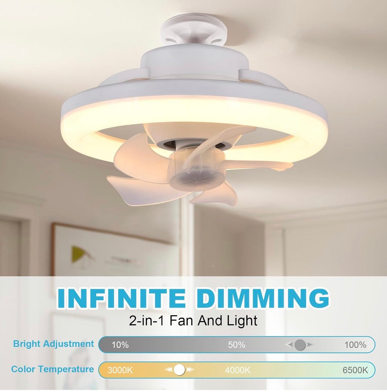 LED Deckenventilator mit Licht, Fernbedienung, 360° drehbar, dimmbar, 3 Lichtmodi