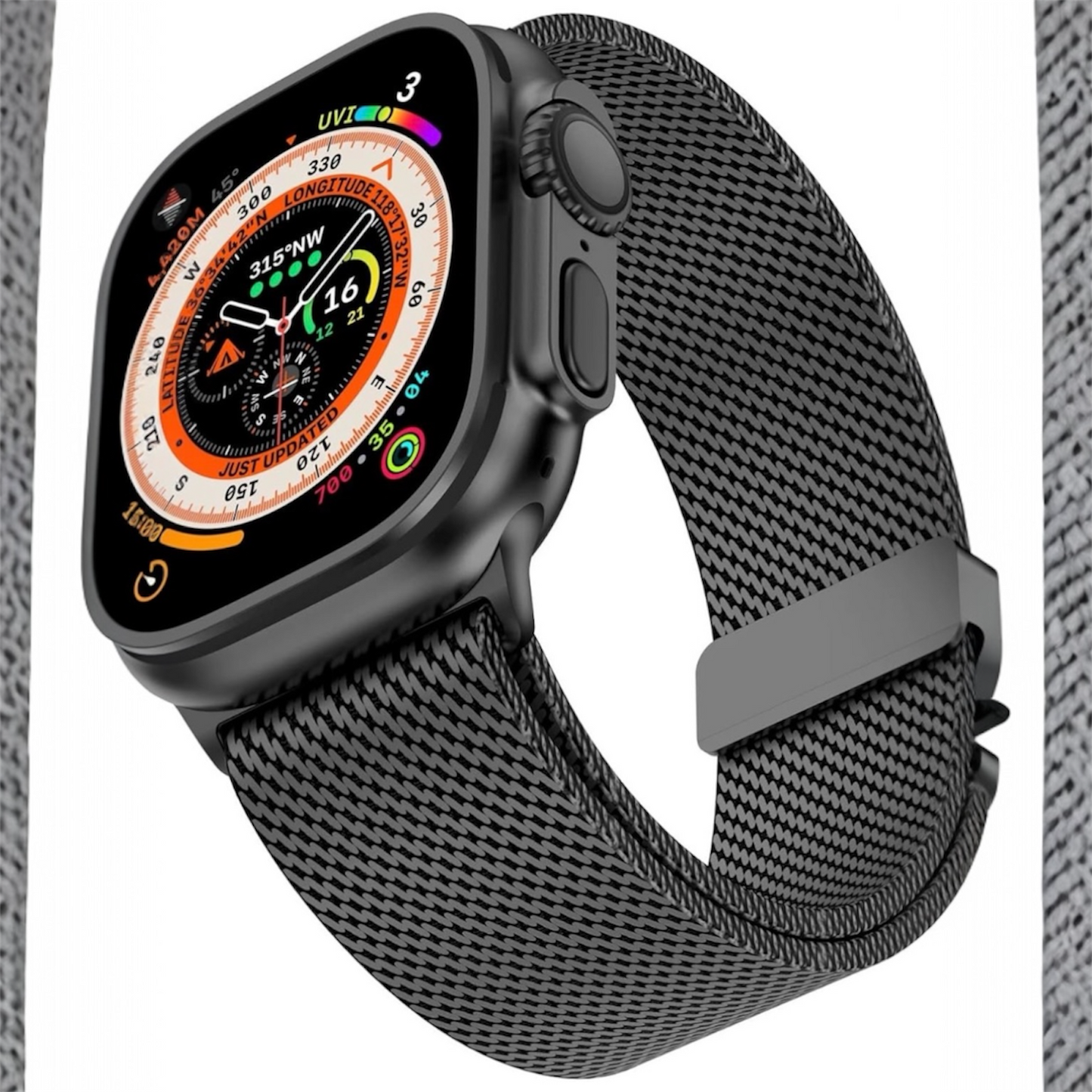 Apple Milanese Titan Milano Armband + Elastischer Titan Ring Unisex Set