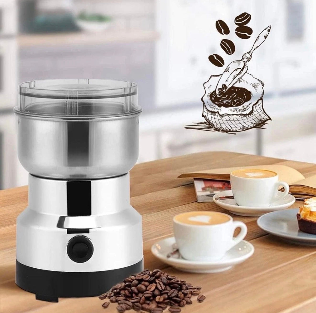2X Elektrische Kaffee- & Gewürzmühle Edelstahl 200W Hochleistung