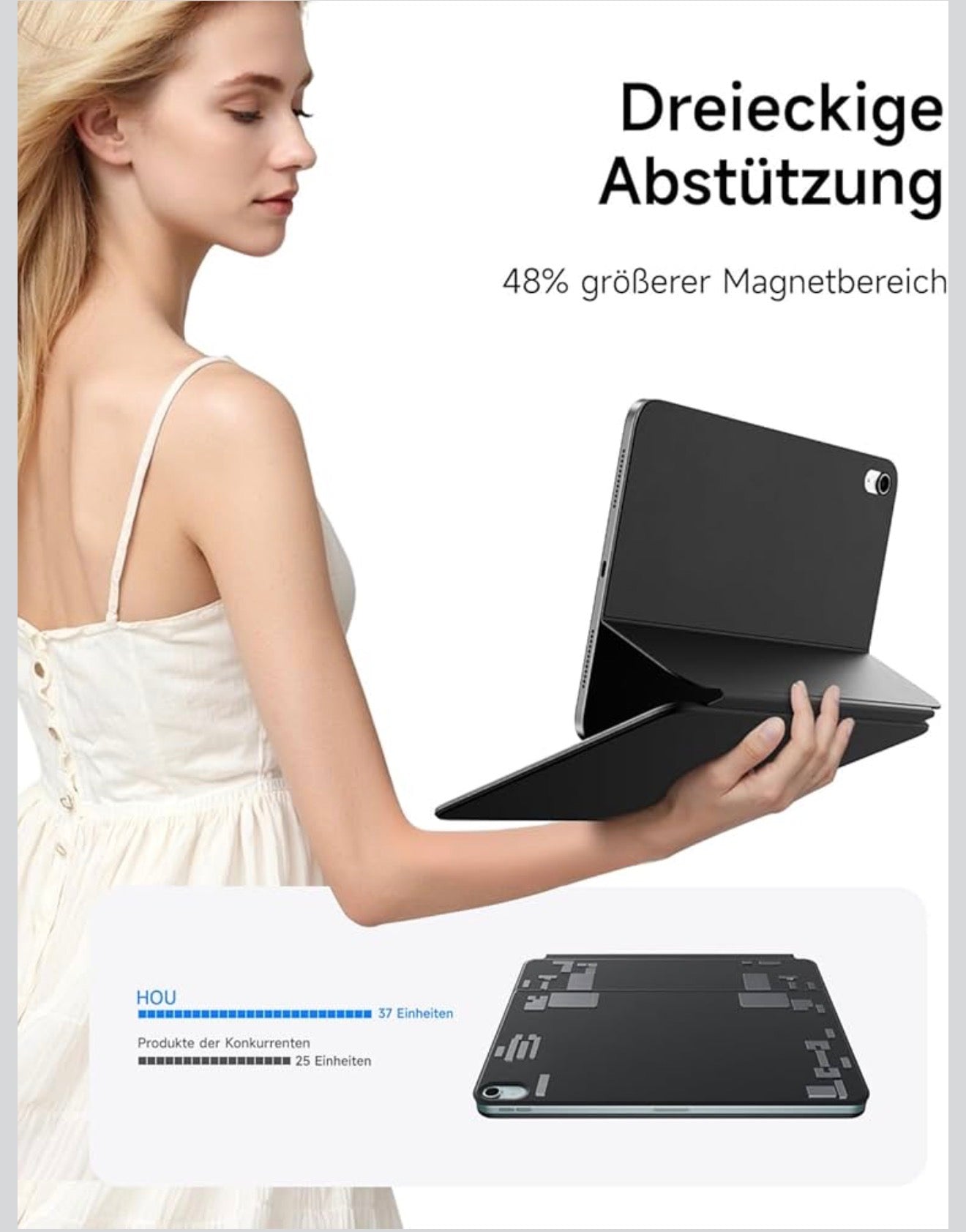HOU FY-10 Bluetooth Tastatur iPad 10./11. Gen QWERTZ Magnetisch Hülle