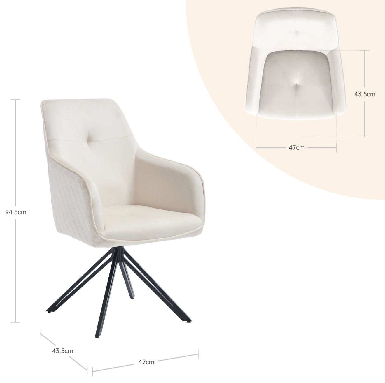 2er Set Drehbare Esszimmerstühle aus Samt – 180° Selbstrückstellung, Kapitoniertes Design – Grau oder Weiß – Kostenloser Versand