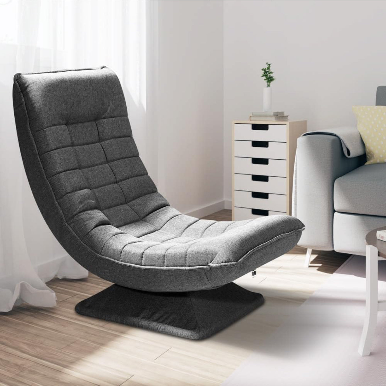 ALTIN™ Bodenstuhl – 360° Drehbar | Verstellbare Rückenlehne | Klappbares Bodensofa | Relax & Gaming Sessel in Grau/Schwarz