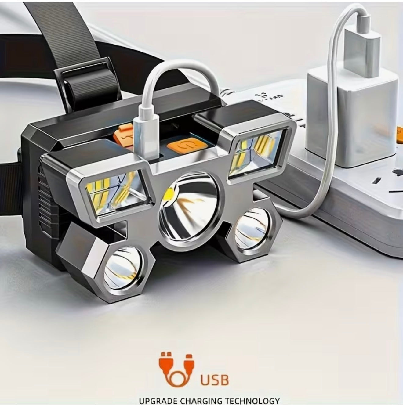 USB Wiederaufladbare LED Stirnlampe, 5LED & Sensor, Zoom, Camping, Angeln & Outd