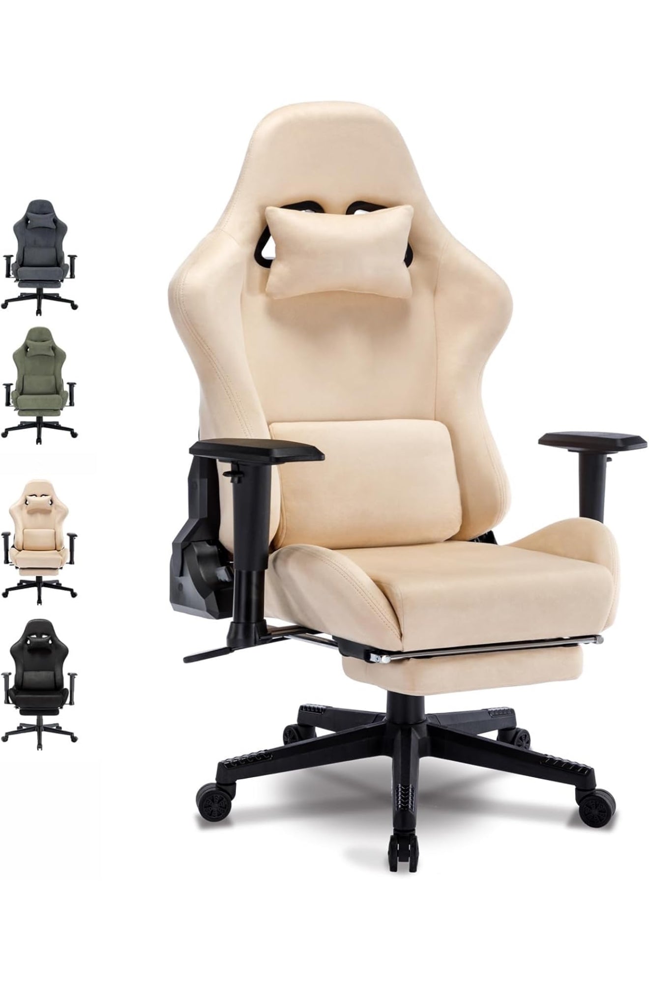 Gaming Stuhl ergonomisch | PC Stuhl, höhenverstellbar, drehbar, Fußstütze, 4 Farben