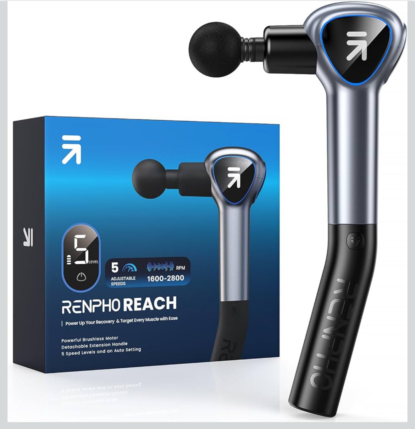 RENPHO Massage Gun mit Verlängerungsgriff, Muskelmassage, Grau