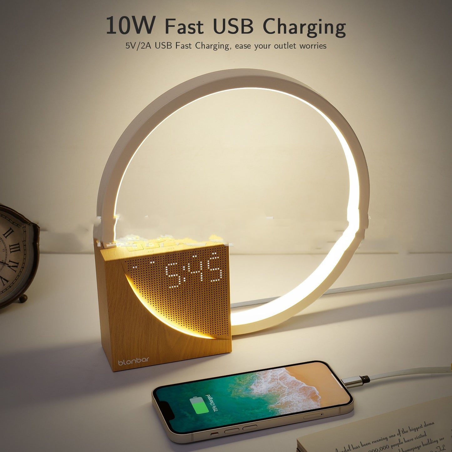 ALTIN™ Beruhigende Nachttischlampe mit Touch-Steuerung & Wecker – 10 Naturklänge, 3 Helligkeitsstufen, USB-Ladefunktion