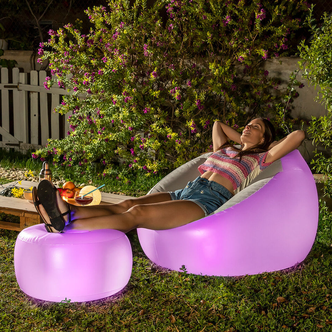 Aufblasbarer LED-Sessel + Schwimmender Pouf RGB Licht & Fernbedienung