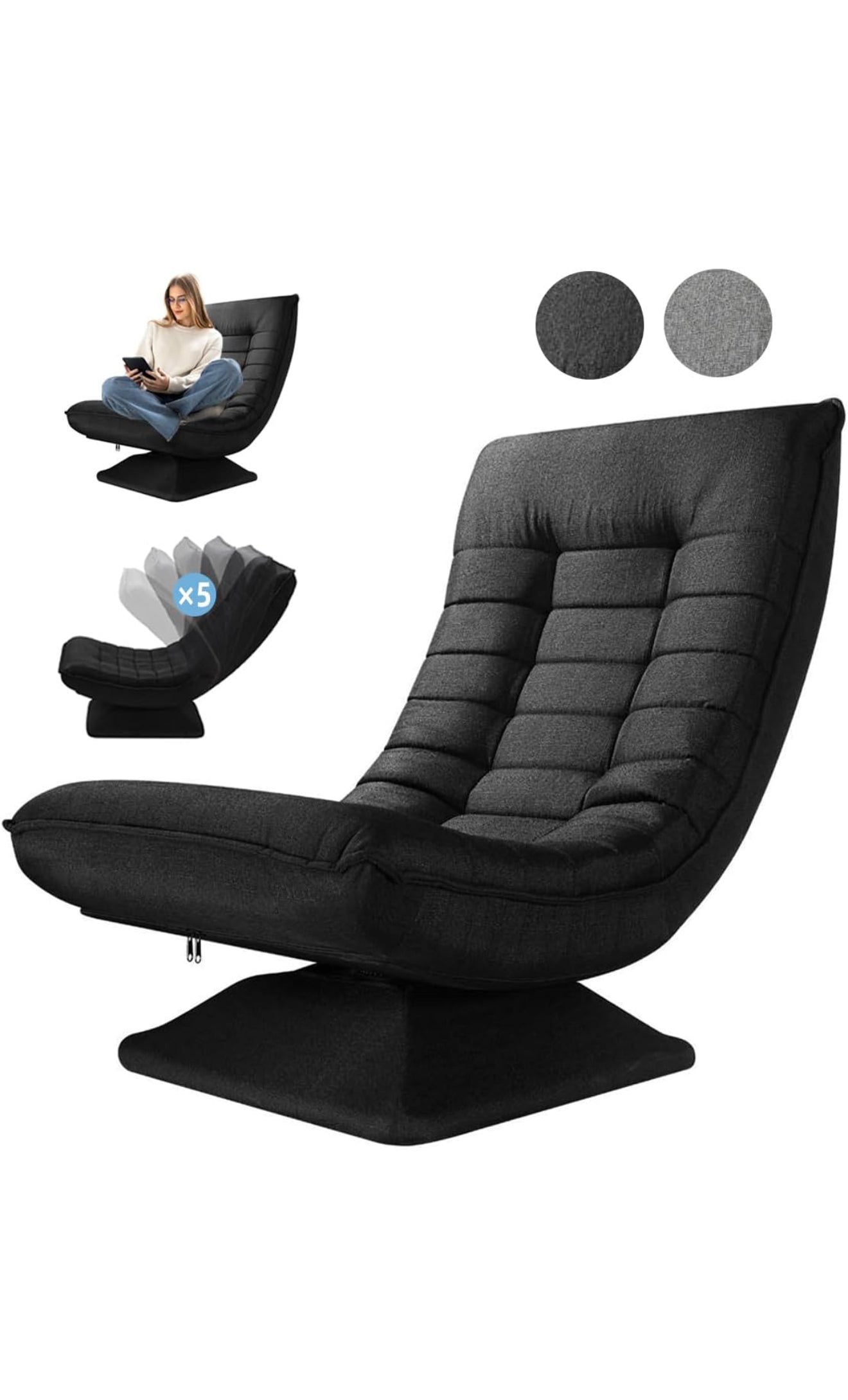ALTIN™ Bodenstuhl – 360° Drehbar | Verstellbare Rückenlehne | Klappbares Bodensofa | Relax & Gaming Sessel in Grau/Schwarz