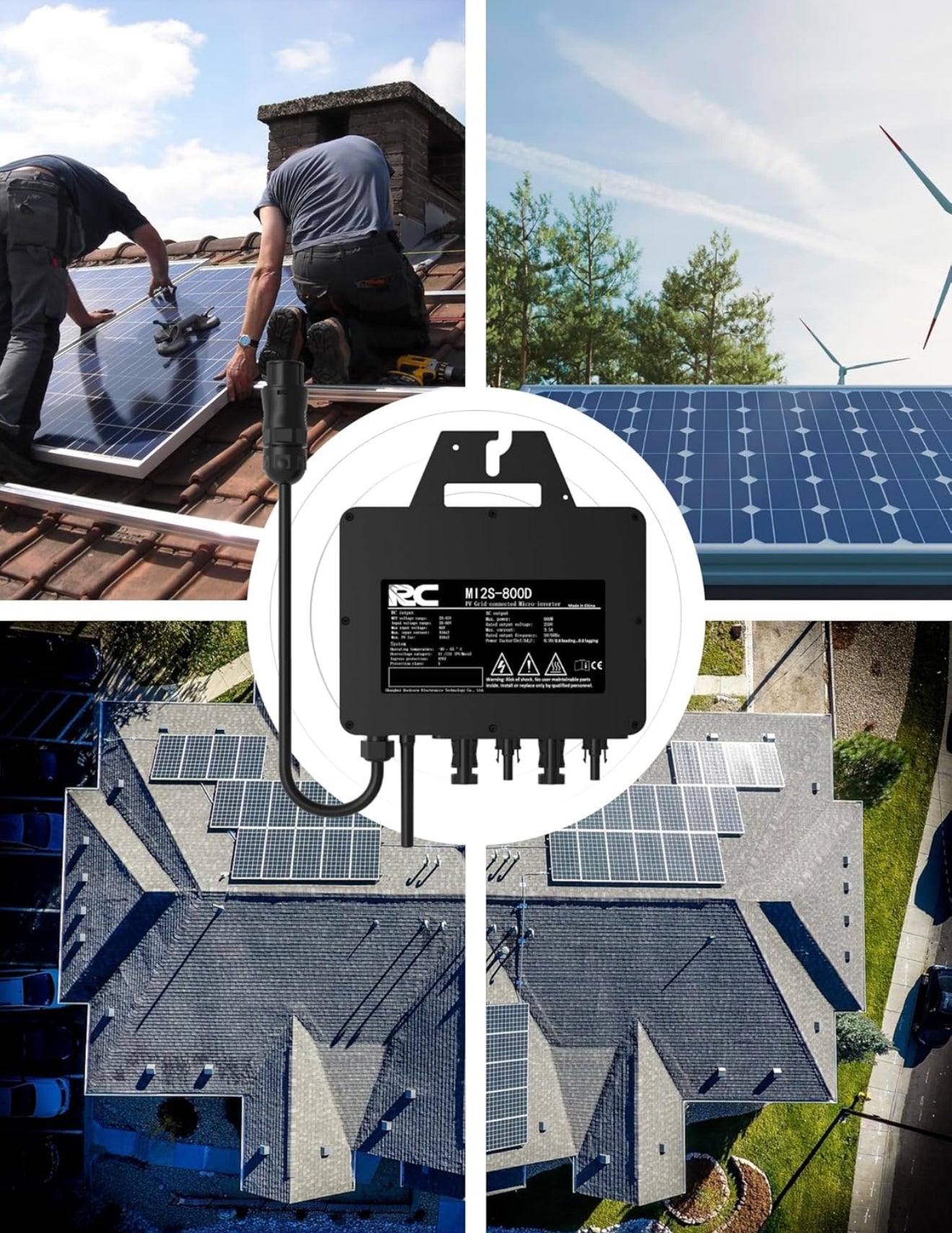 RC 800W Mikro-Wechselrichter MPPT 26–60V WiFi Balkon-PV Inverter IP67