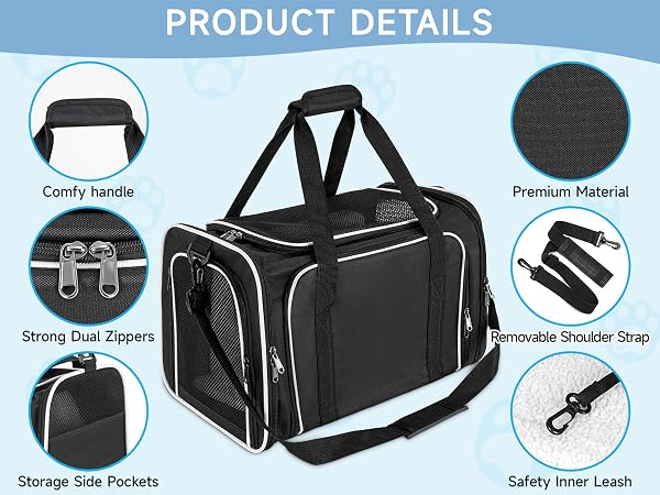 Erweiterbare Haustier Transporttasche Katze Hund Flugzeug Reisetasche Schwarz 40cm