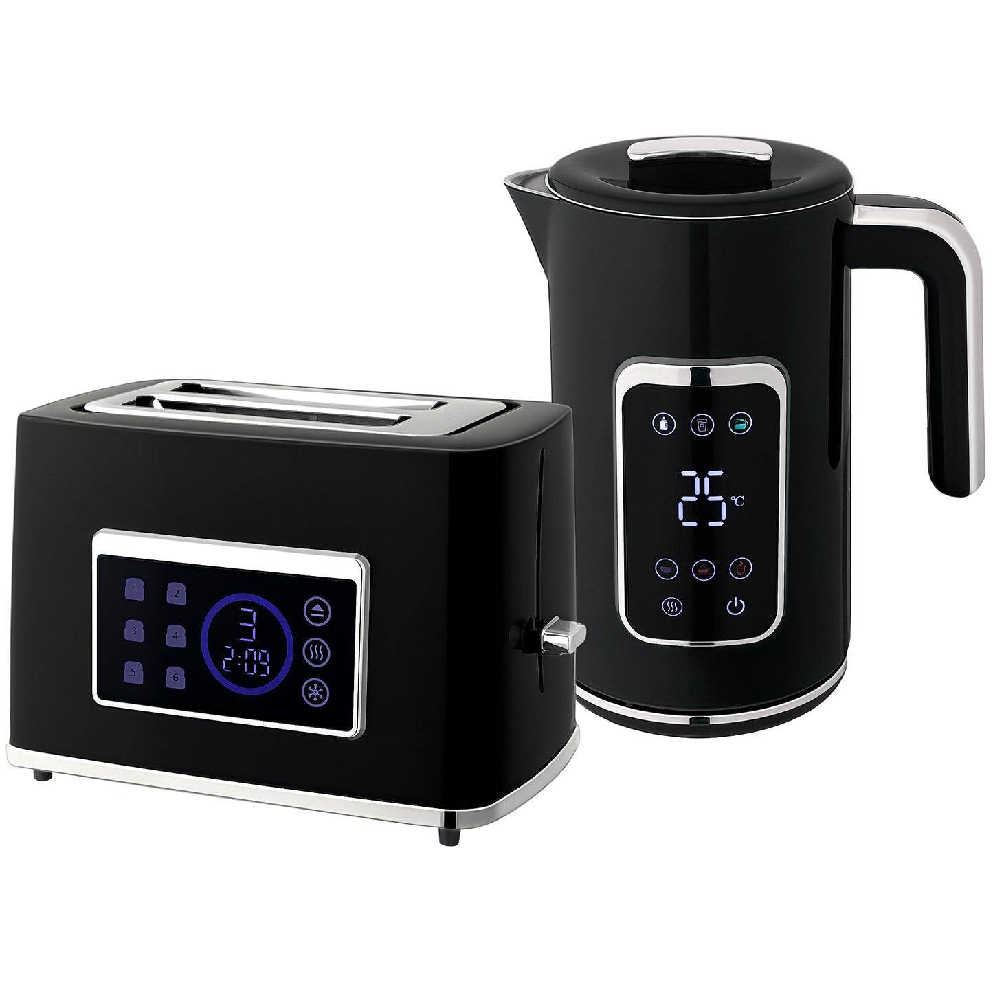 Elektrischer Wasserkocher & Toaster-Set 1,7L LED-Touchscreen Schwarz/Creme