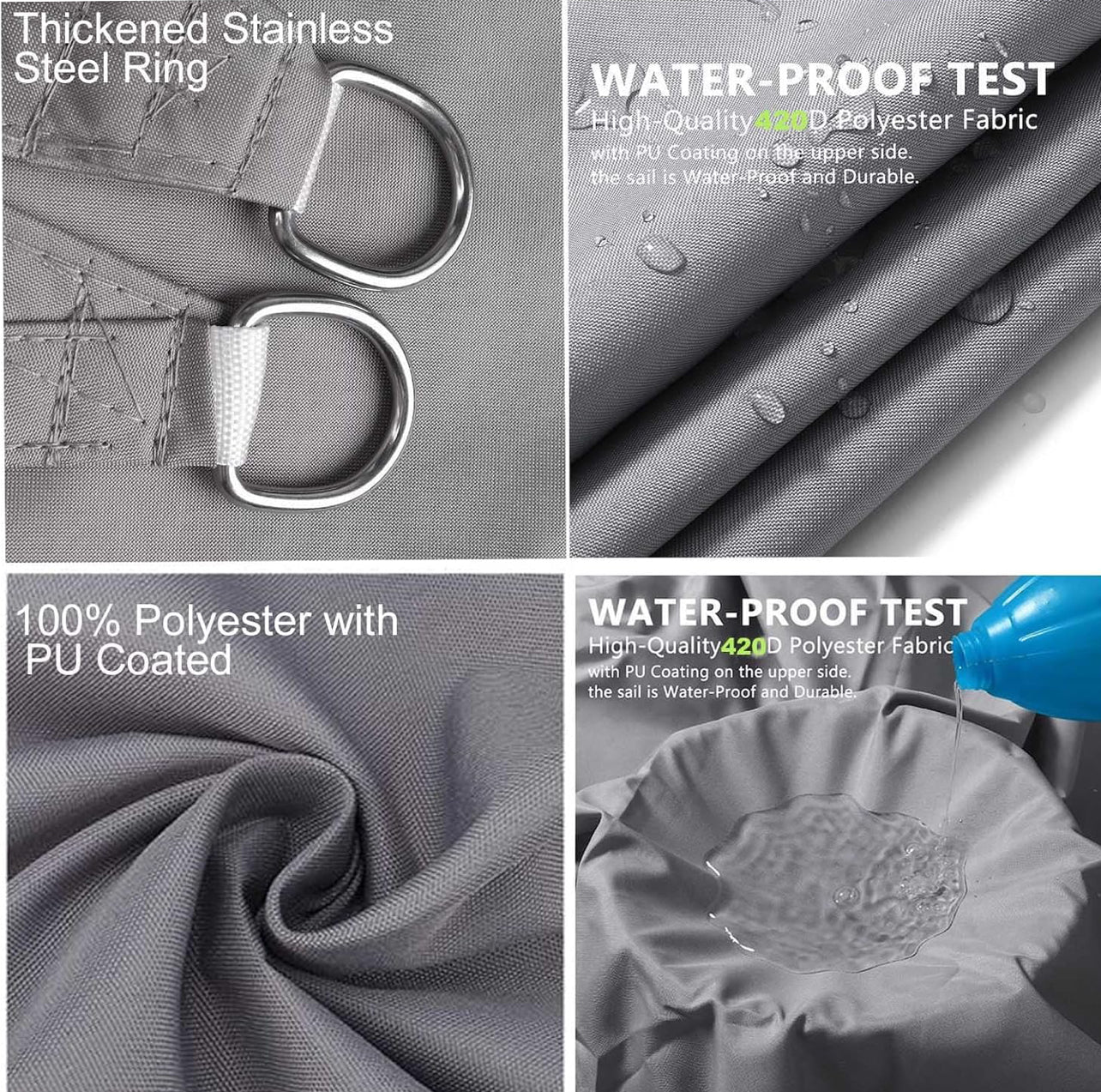 Sonnensegel Dreieck 3x3x3 m Grau – Wasserdicht 420D PES UV-Schutz inkl. Befestigungsset Balkon Terrasse Garten