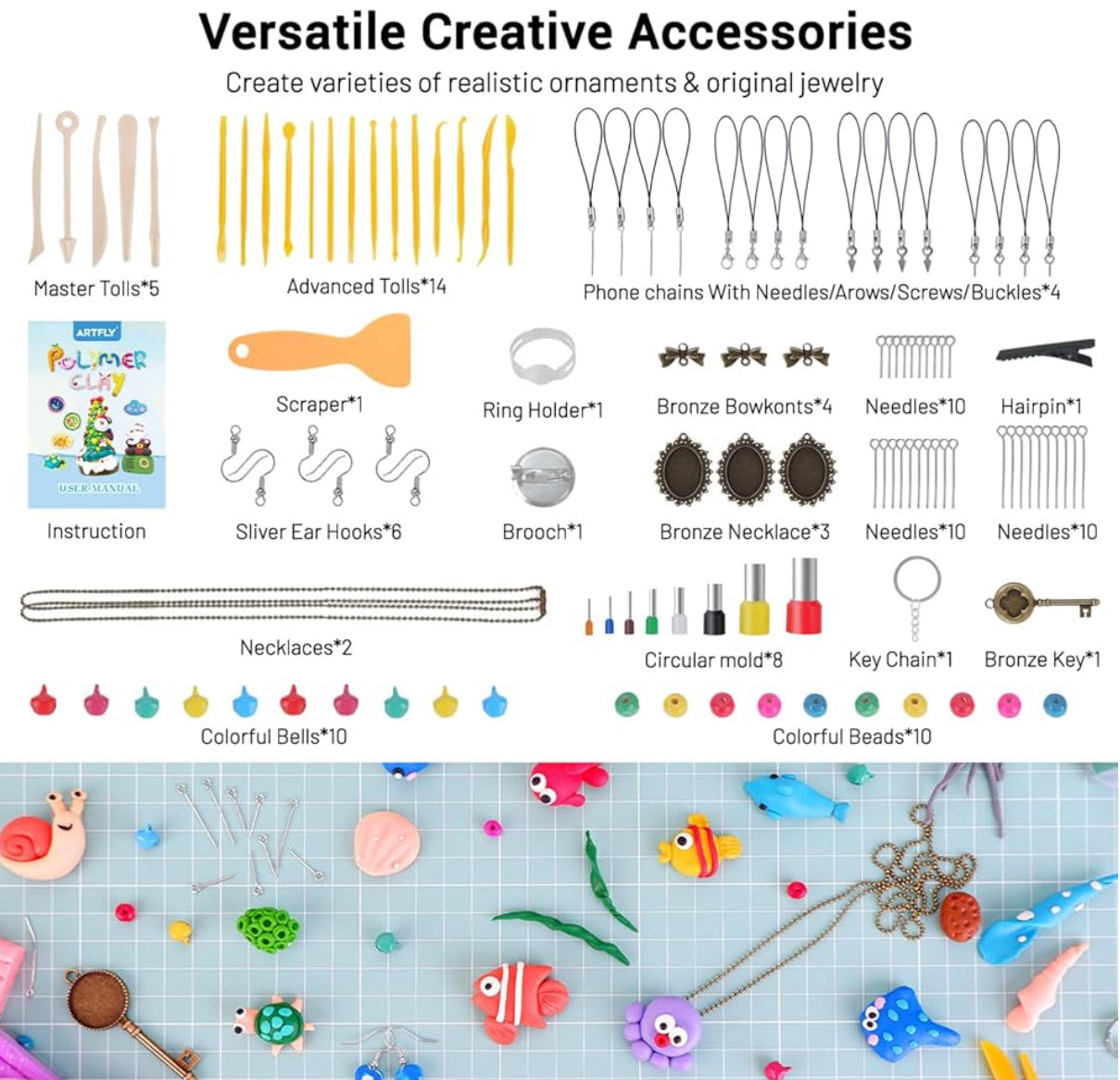 ARTFLY 112 Farben Polymer Clay Set + 60 Zubehör Schmuck Modellier Kit