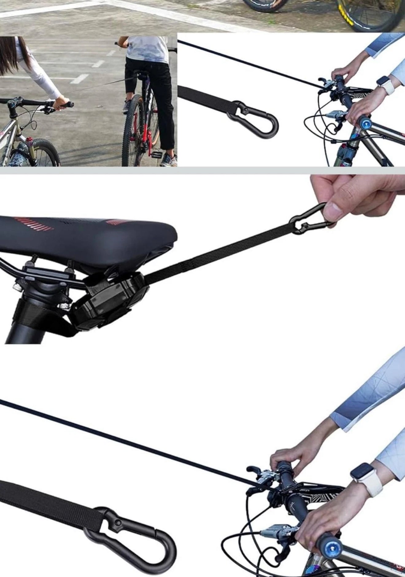 Kinder MTB Abschleppgurt 2,5m automatisch einziehbar – Schwarz 100kg