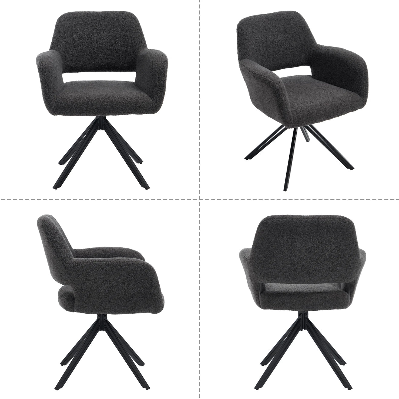 2er Set Drehbare Esszimmerstühle aus Teddy-/Bouclé-Stoff – 180° Selbstrückstellung, Komfort & Stil – Schwarz oder Weiß – Kostenloser Versand