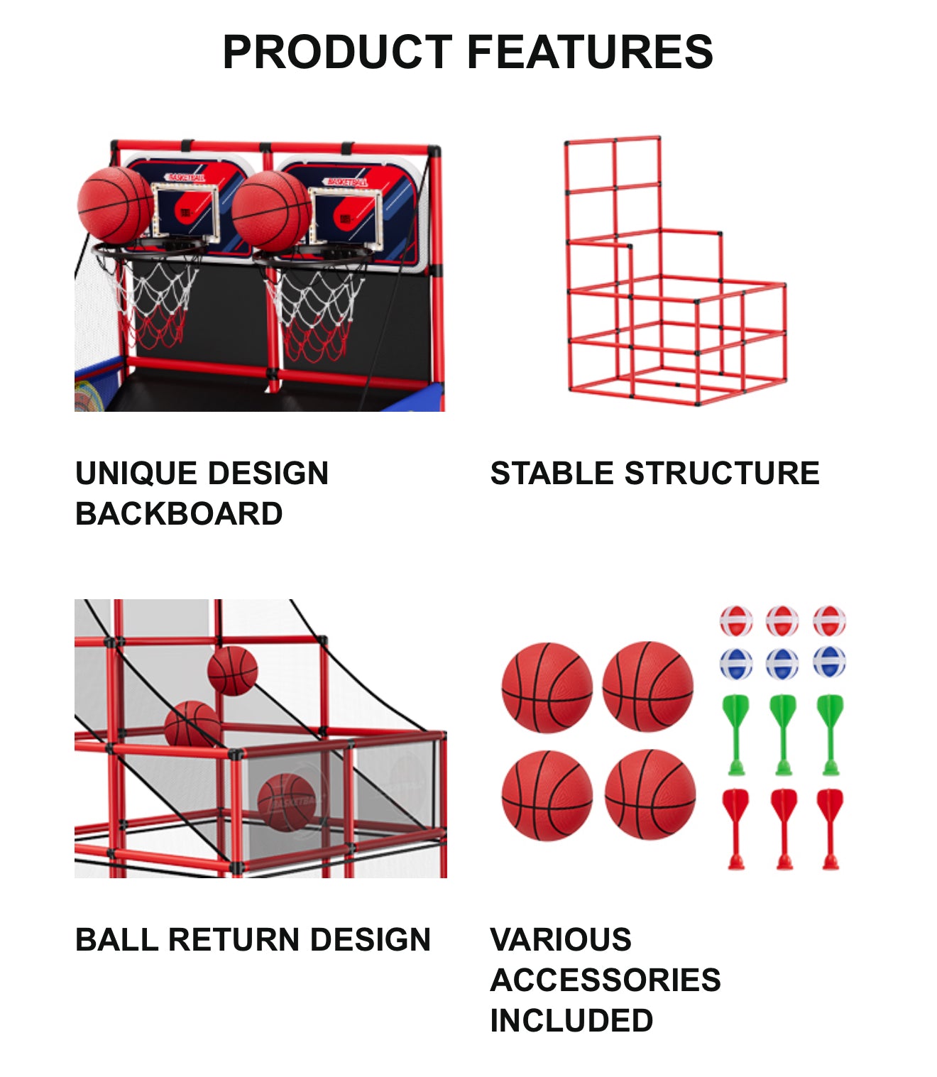 3in1 Kinder Basketball Arcade mit LED & Scoreboard – Indoor Outdoor, höhenverstellbar