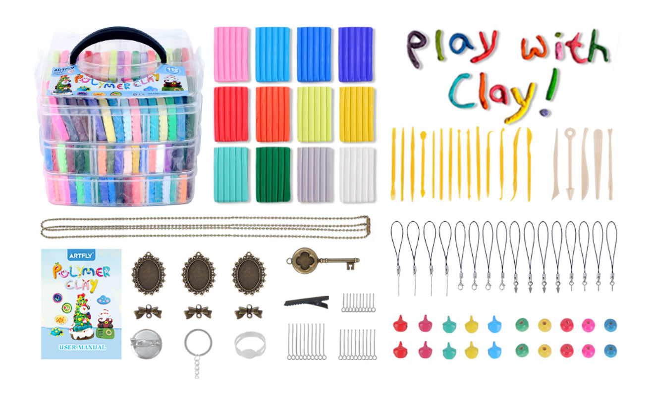 ARTFLY 112 Farben Polymer Clay Set + 60 Zubehör Schmuck Modellier Kit