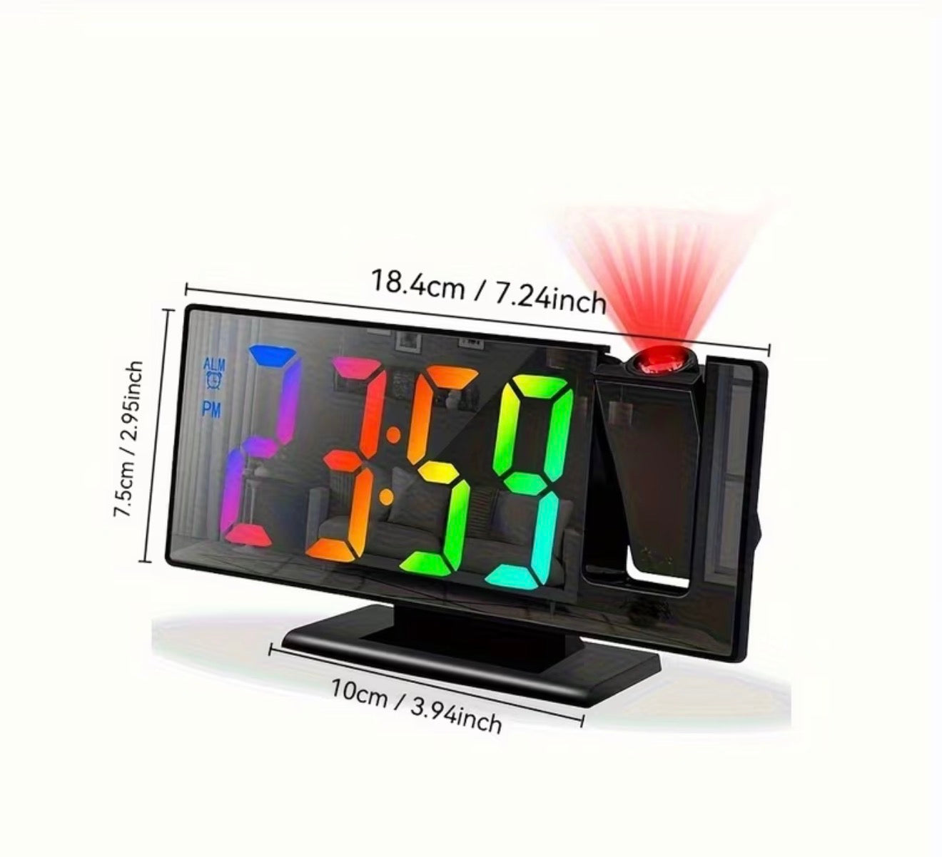 LED-Spiegel-Projektionswecker, Temperatur, Nachtmodus, USB, Snooze-Funktion