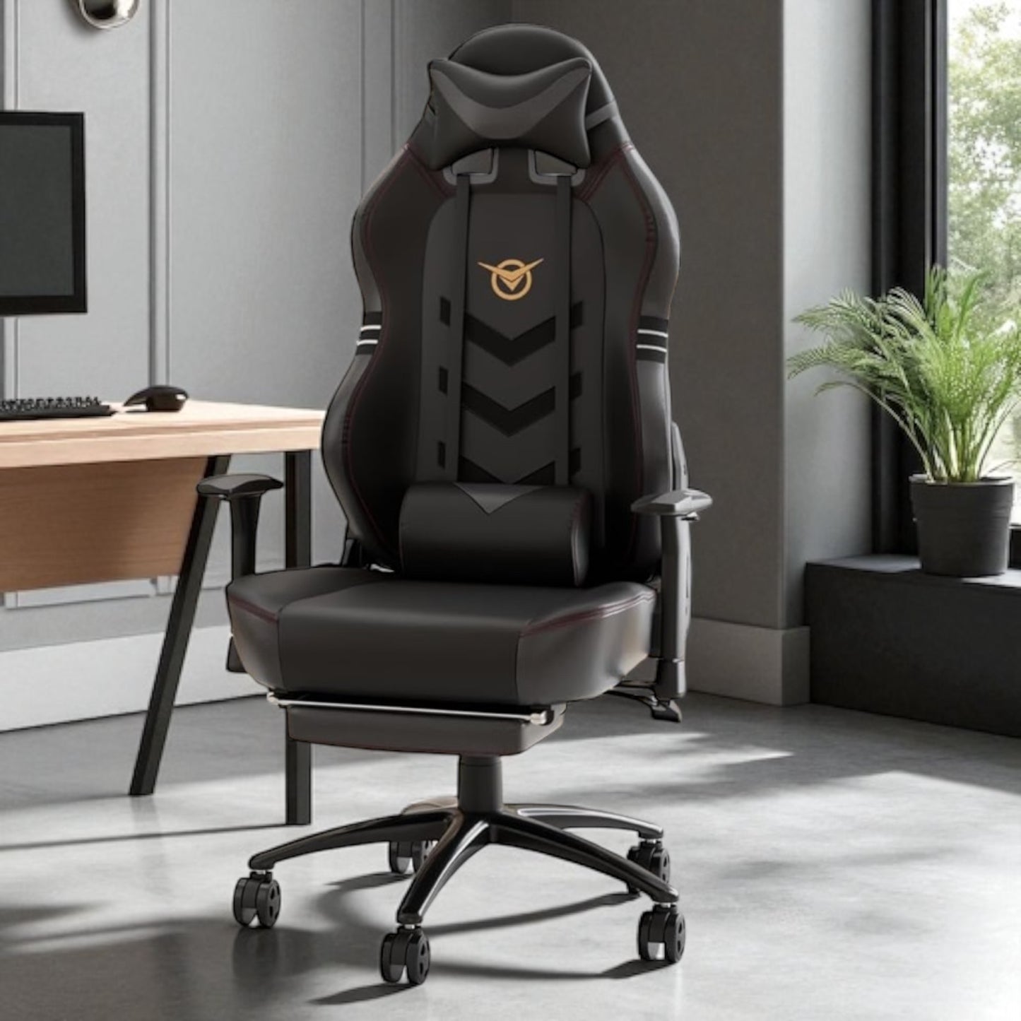 Ergonomischer Gaming-Stuhl mit Fußstütze – 159 kg belastbar, PU-Leder, große Sitzfläche, 3D-Armlehnen, verstellbare Rückenlehne (bis 150°), Home Office & Gaming