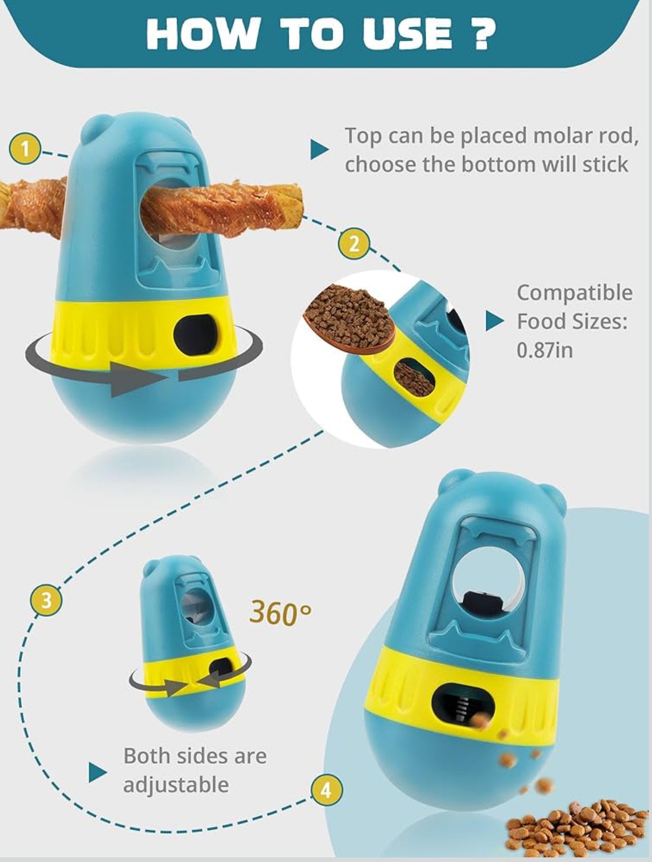 2x Snackball Hund Futterball Leckerli Spender & Kaustab-Halter - Farbe Wählbar