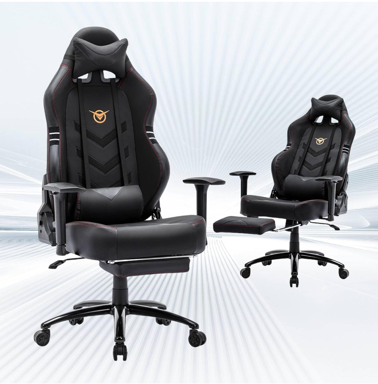 Ergonomischer Gaming-Stuhl mit Fußstütze – 159 kg belastbar, PU-Leder, große Sitzfläche, 3D-Armlehnen, verstellbare Rückenlehne (bis 150°), Home Office & Gaming