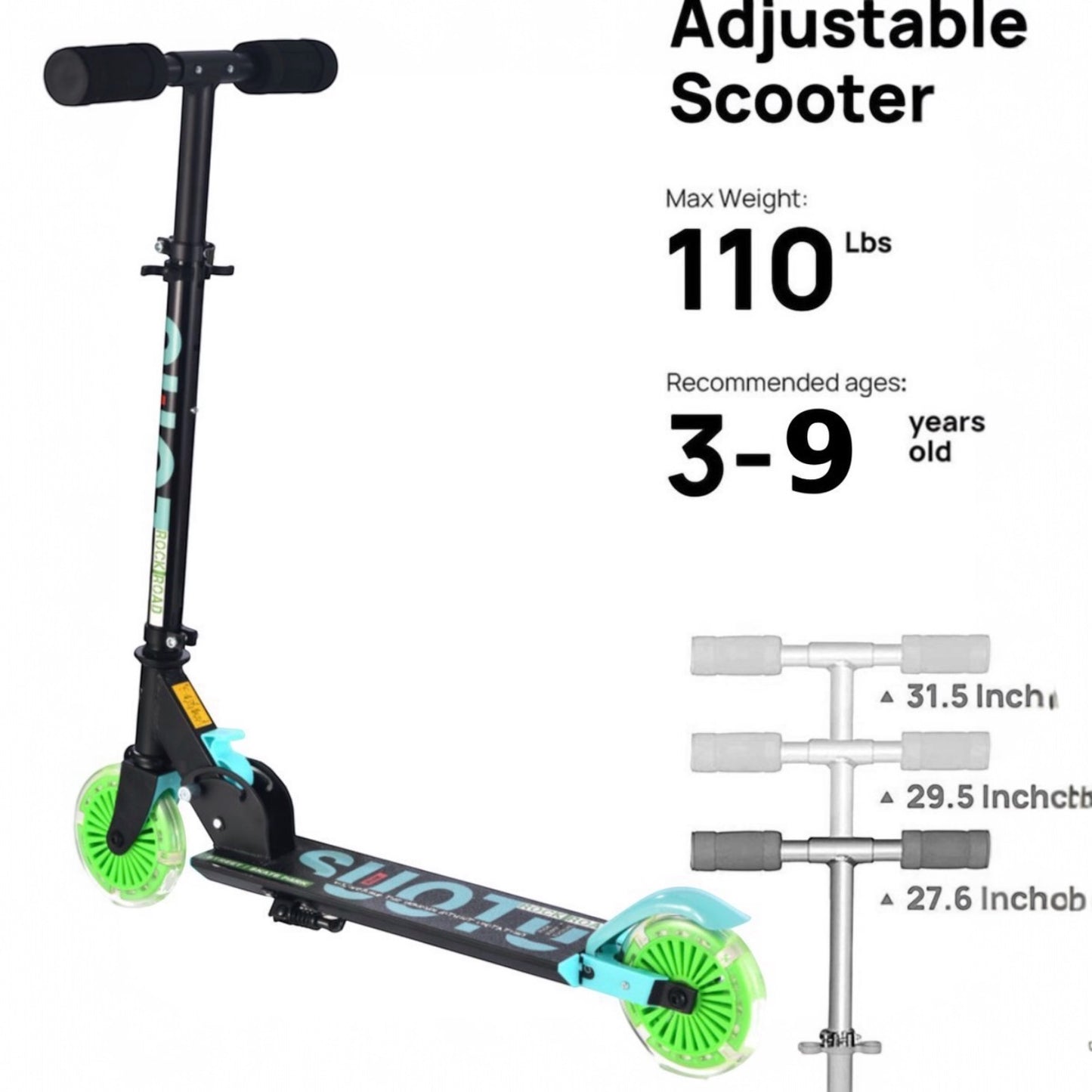 Kinder Scooter mit LED-Rollen, höhenverstellbar, klappbar, bis 50 kg belastbar