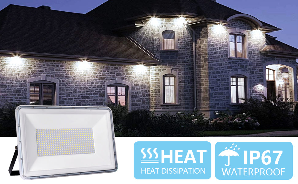 300W LED Flutlicht IP67 Außenstrahler 24000lm Kaltweiß Hof Garage Garten