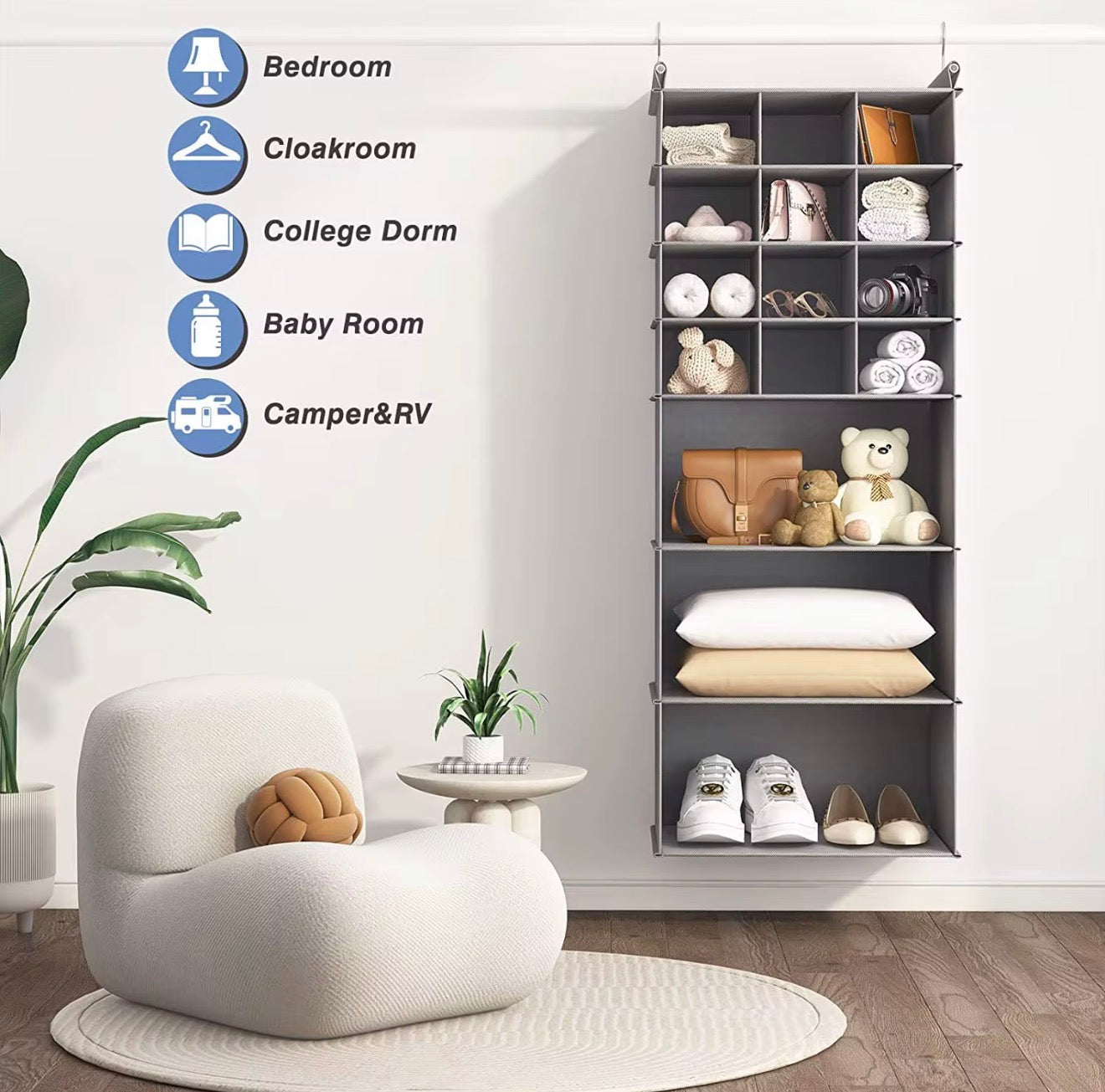 2er Set Schrank Organizer 30 Fächer Hängeregal Kleiderschrank Aufbewahrung Grau