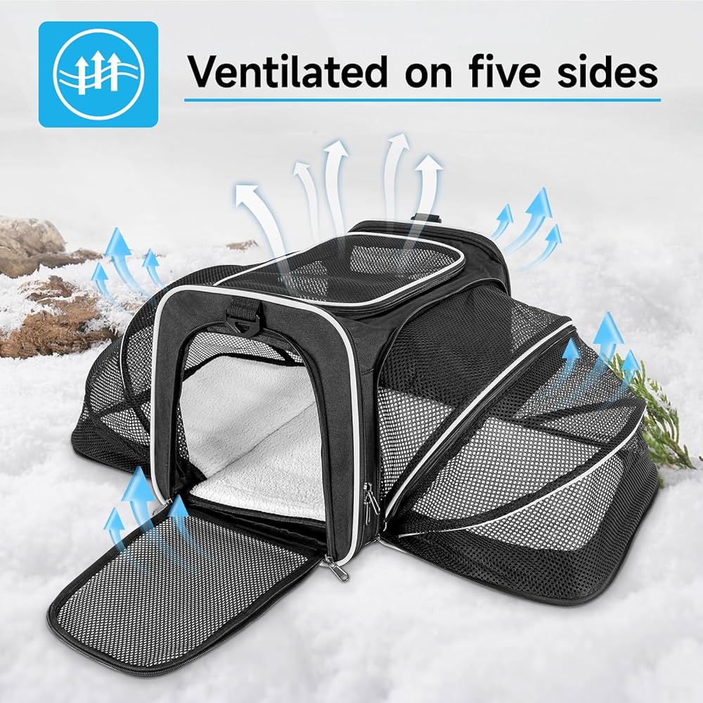 Erweiterbare Haustier Transporttasche Katze Hund Flugzeug Reisetasche Schwarz 40cm