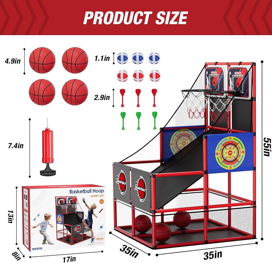 3in1 Kinder Basketball Arcade mit LED & Scoreboard – Indoor Outdoor, höhenverstellbar