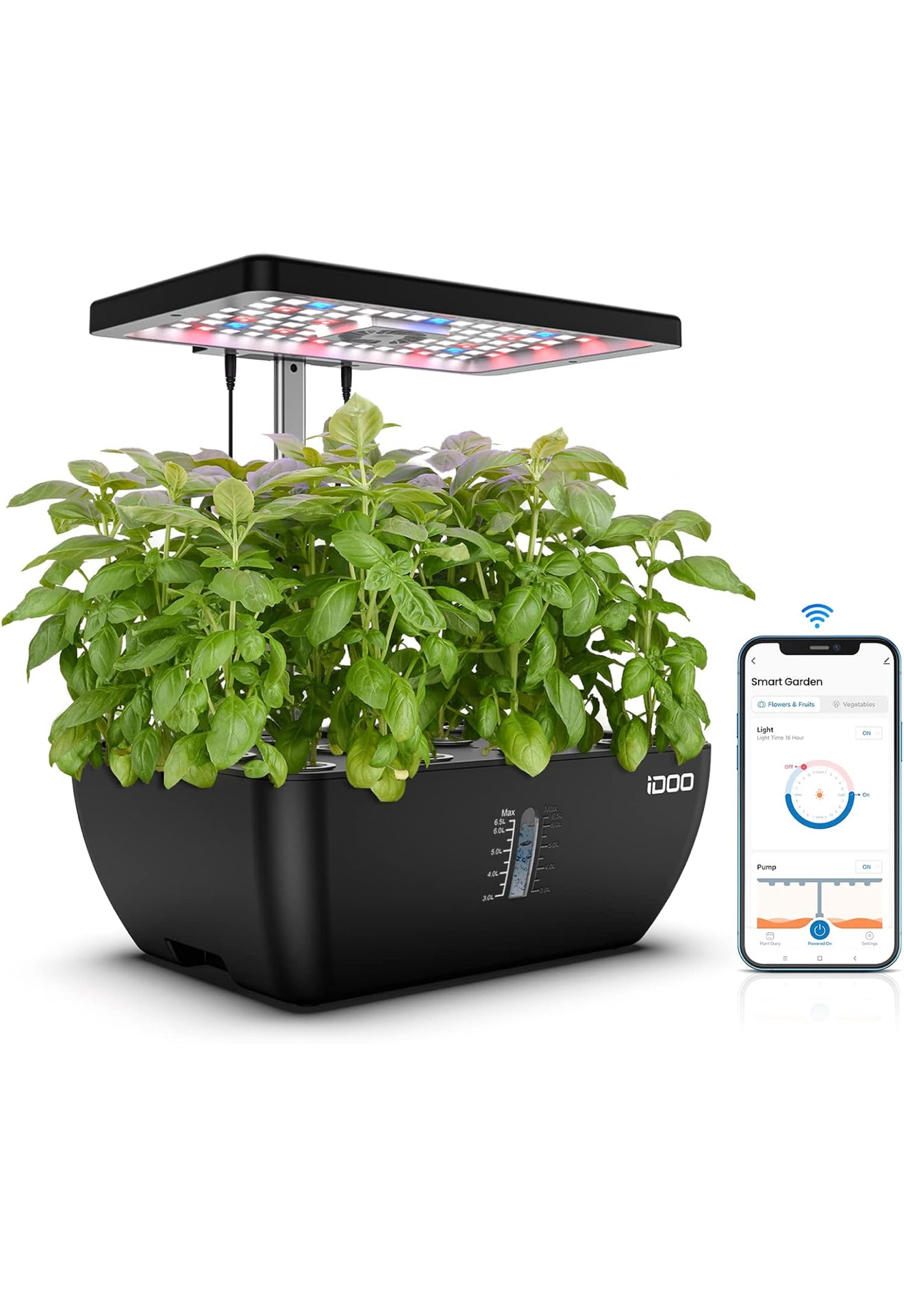 iDOO WiFi Hydroponik Indoor Garten, 12 Pods, LED, 6,5 L Tank, App-Steuerung