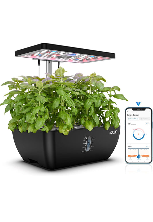 iDOO WiFi Hydroponik Indoor Garten, 12 Pods, LED, 6,5 L Tank, App-Steuerung
