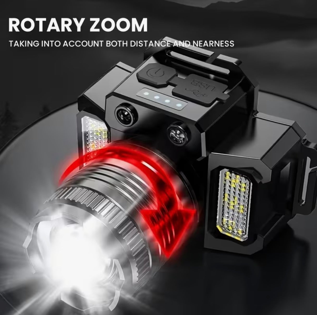 USB Wiederaufladbare LED Stirnlampe, 5LED & Sensor, Zoom, Camping, Angeln & Outd