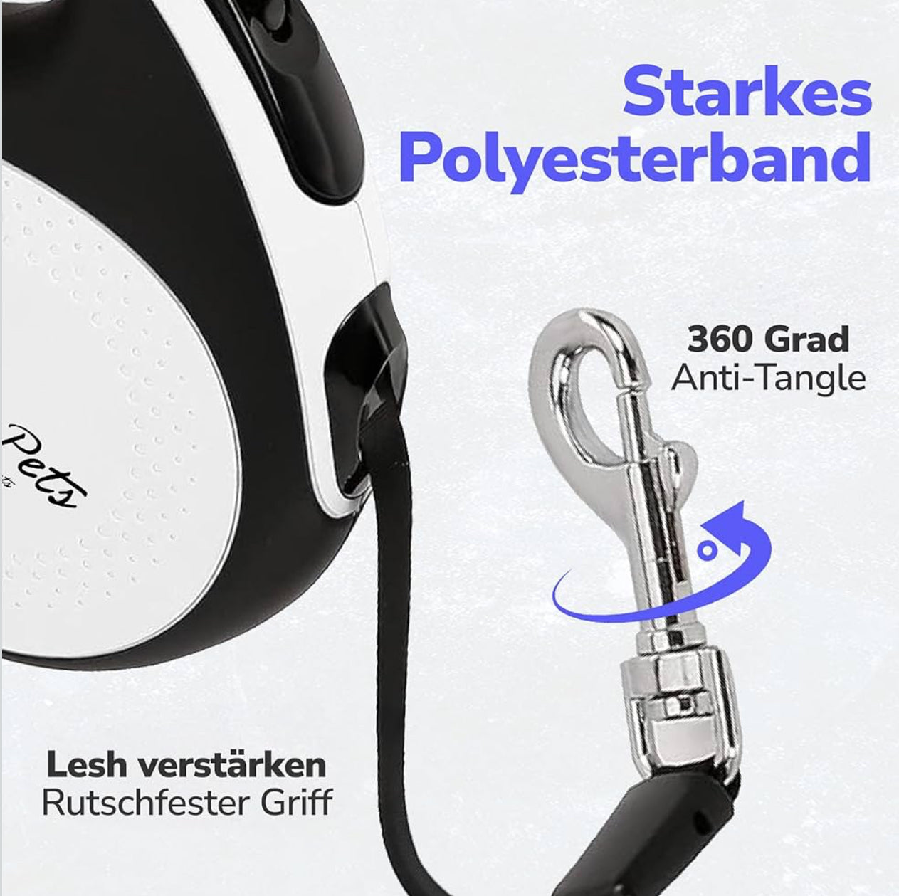 Hunde Rollleine 5m mit Kotbeutelhalter | Schnellbremse, rutschfest bis 30kg