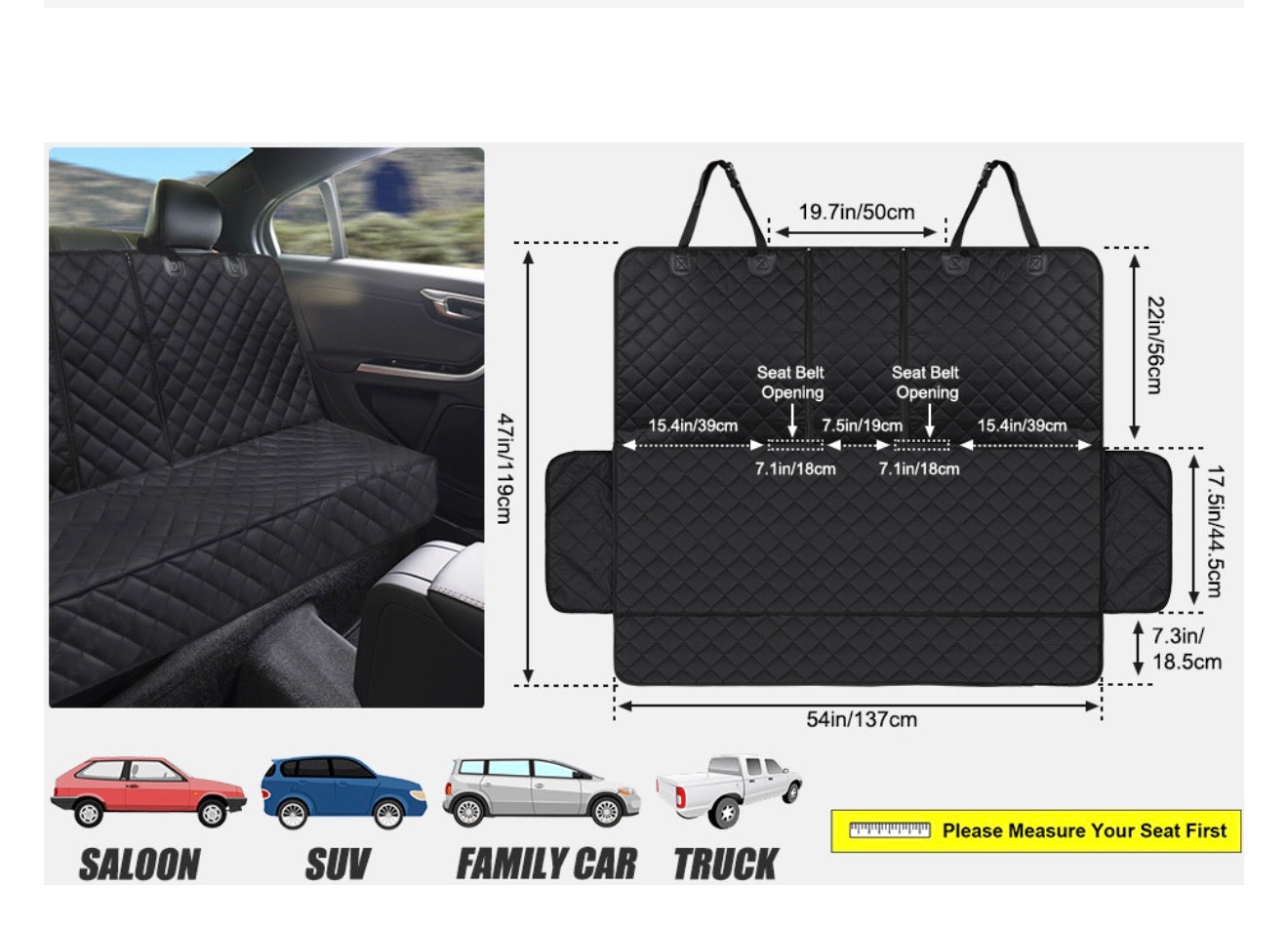 Hundedecke Auto Rücksitz 137x119cm Wasserdicht Kratzschutz Universal SUV PKW