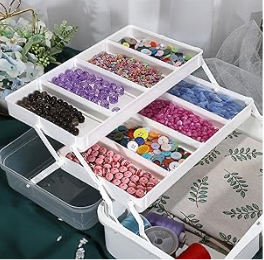 3-stufige multifunktionale Aufbewahrungsbox – Kosmetik 💄, Nähbedarf ✂️, Stifte ✏️ Weiß