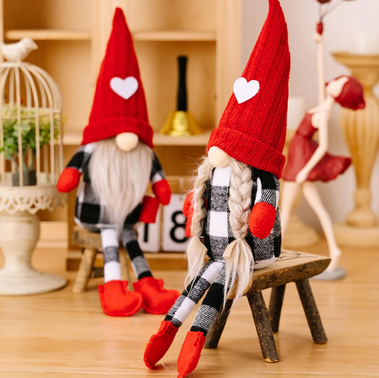 9-teiliges Weihnachtsdeko Set – LED Wichtel, Plüschkuh, Zwerge & Elfen für Winter & Festliche Stimmung