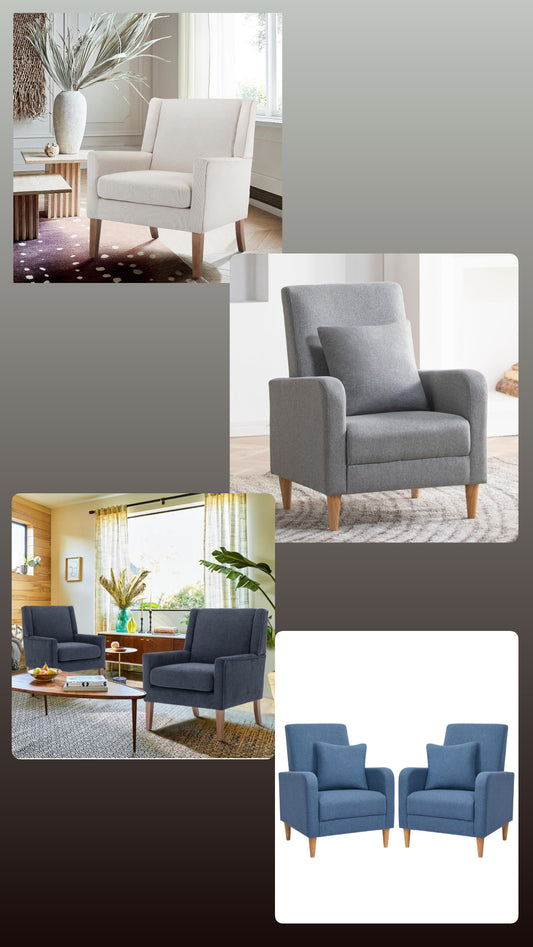 Moderner Akzentstuhl in Beige, Blau, F Blau & Hellgrau – Ergonomisch gepolstert, mit Holzfüßen, hoher Rückenlehne & 150 kg Tragkraft