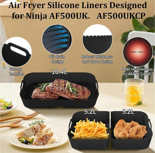 Airfryer Zubehör Set für Ninja Foodi FlexDrawer AF500EU 10.4 L – 16-teiliges XXL Silikon- & Edelstahl-Set mit Ölsprüher + Deckel, Spießen, Grillrost & Küchenhelfer