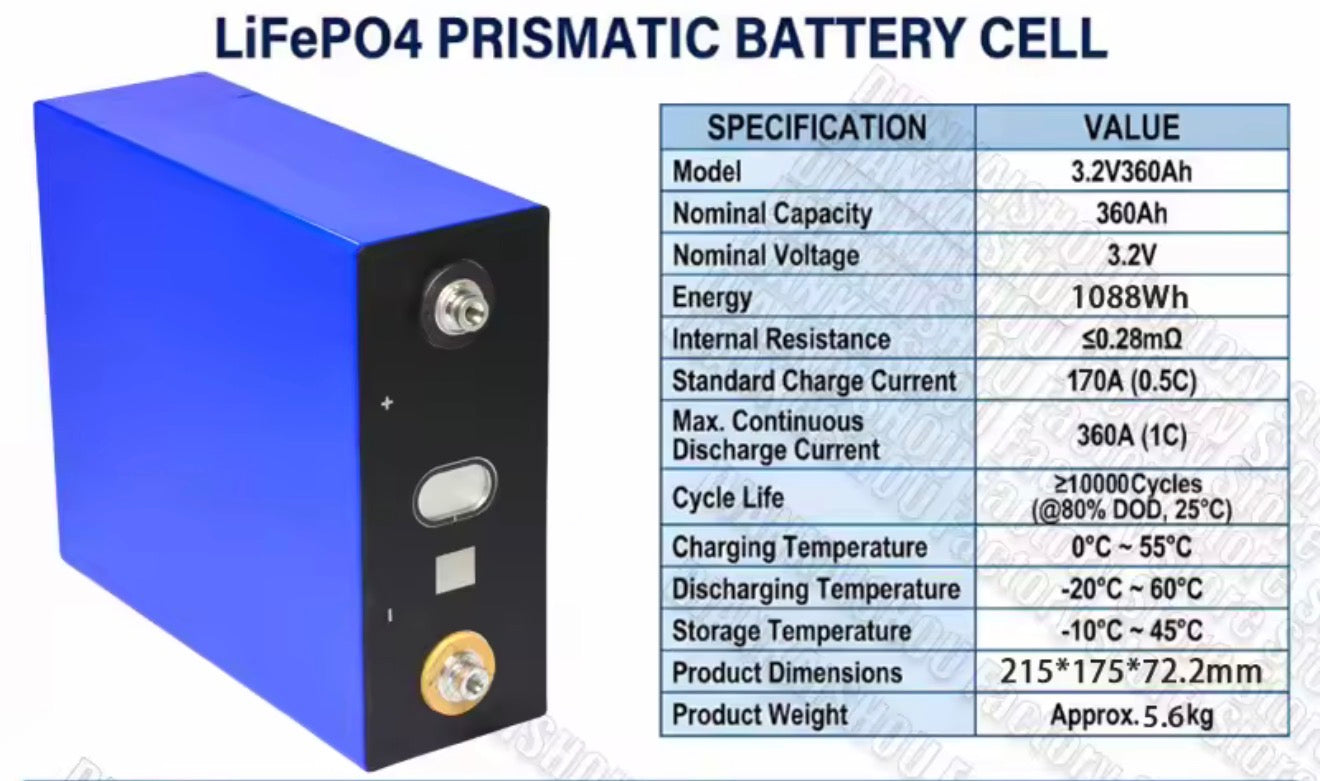 4X 3.2V 360Ah LiFePO4 Grade A++ Solar Akku 10000 Zyklen