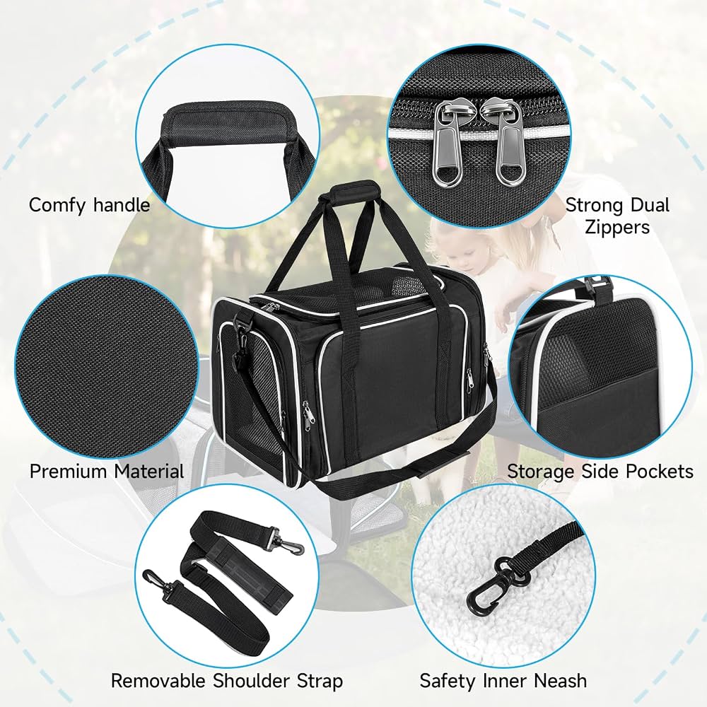 Erweiterbare Haustier Transporttasche Katze Hund Flugzeug Reisetasche Schwarz 40cm