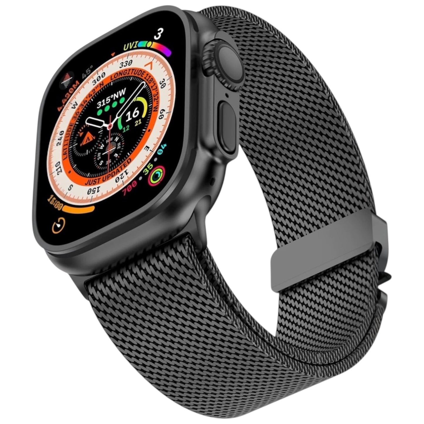 Apple Milanese Titan Milano Armband + Elastischer Titan Ring Unisex Set
