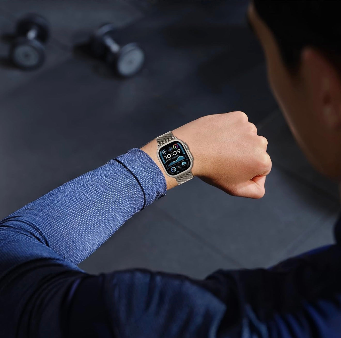 Apple Milanese Titan Milano Armband + Elastischer Titan Ring Unisex Set