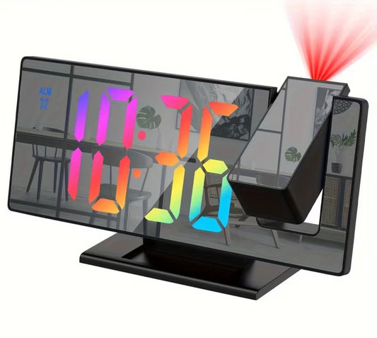 LED-Spiegel-Projektionswecker, Temperatur, Nachtmodus, USB, Snooze-Funktion