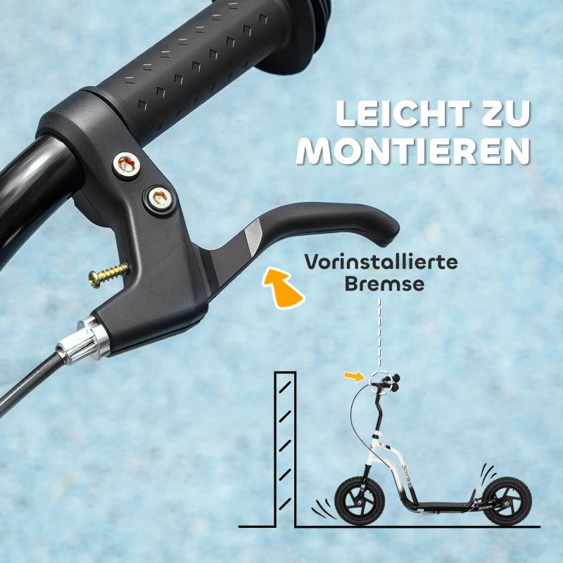 Kinderroller höhenverstellbar 5–12J, 12” Räder, Handbremse, Ständer