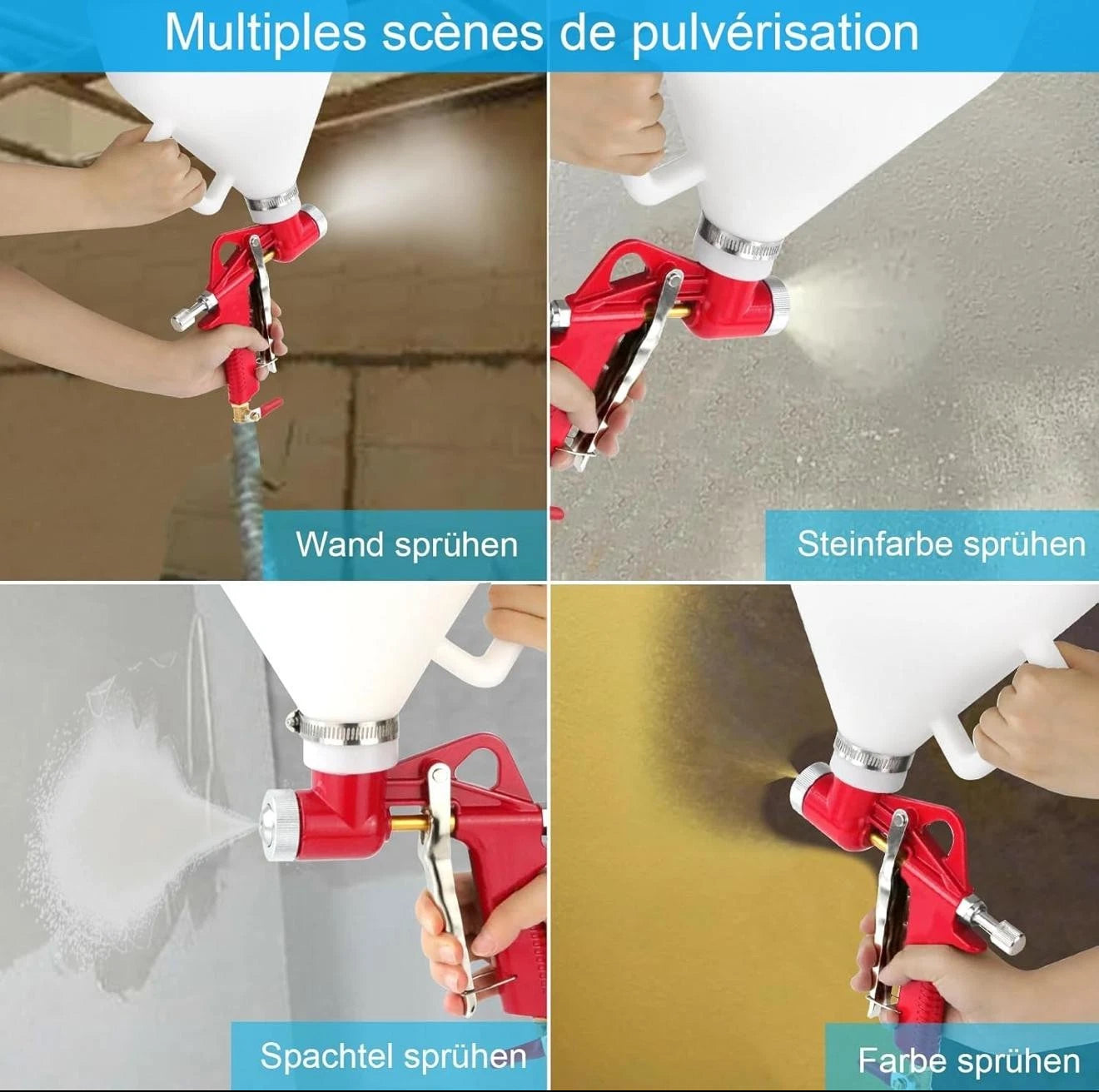 6L Trichterpistole Putzpistole Druckluft mit 3 Düsen 4/6/8 mm Wand Decke