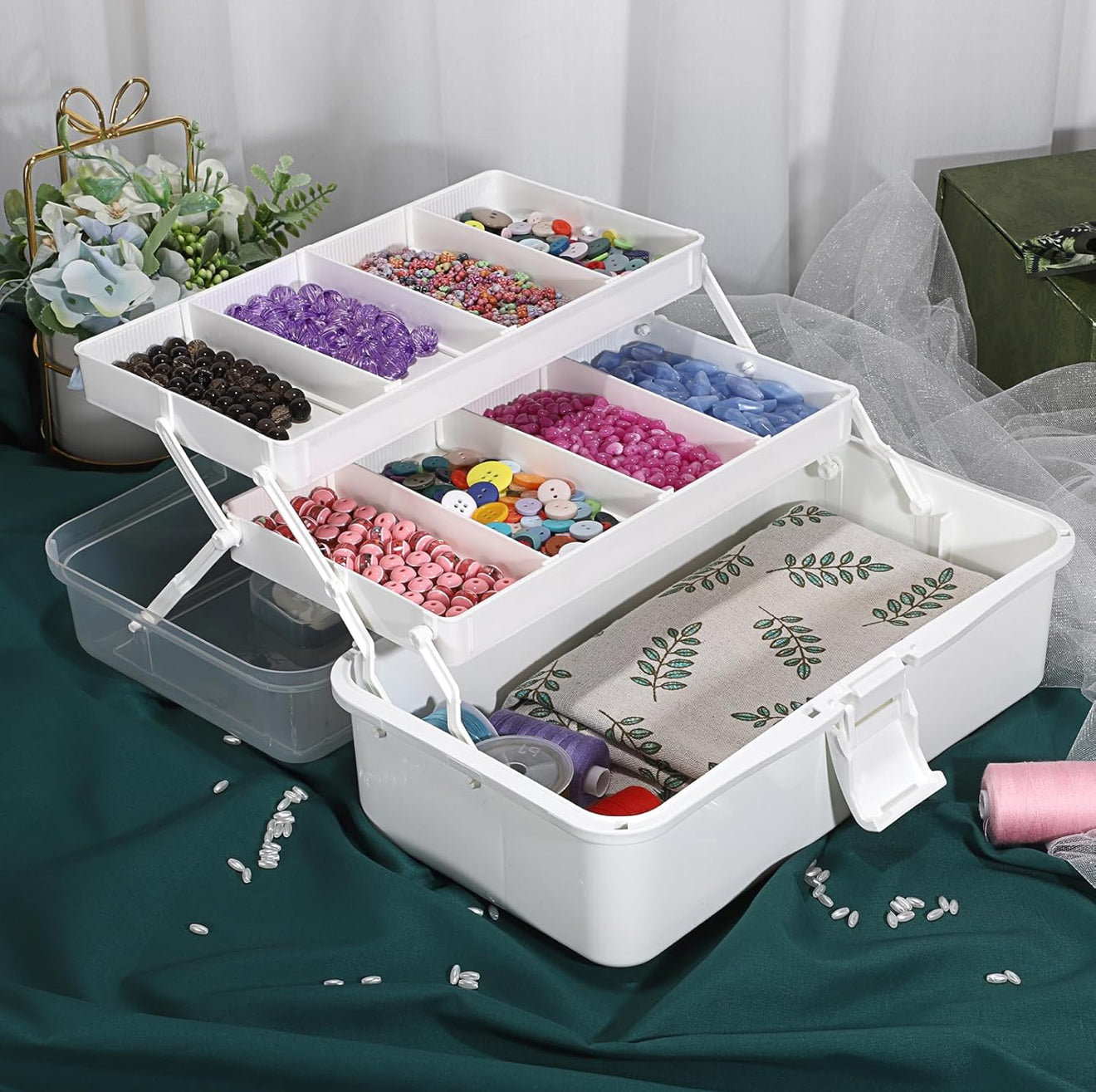 3-stufige multifunktionale Aufbewahrungsbox – Kosmetik 💄, Nähbedarf ✂️, Stifte ✏️ Weiß