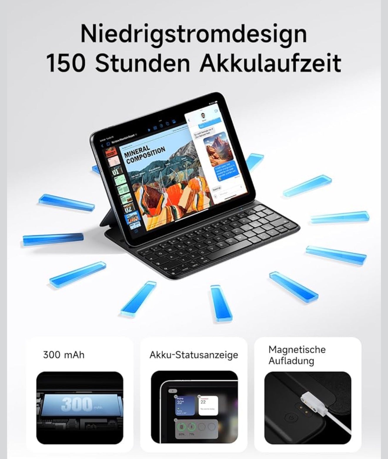HOU FY-10 Bluetooth Tastatur iPad 10./11. Gen QWERTZ Magnetisch Hülle